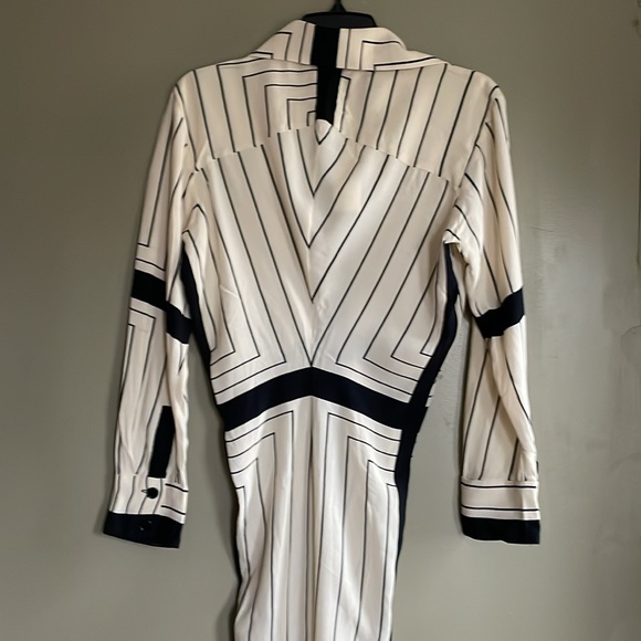 Zara White Black Stripe Long Sleeve Midi Dress Size XS - Picture 2 of 8